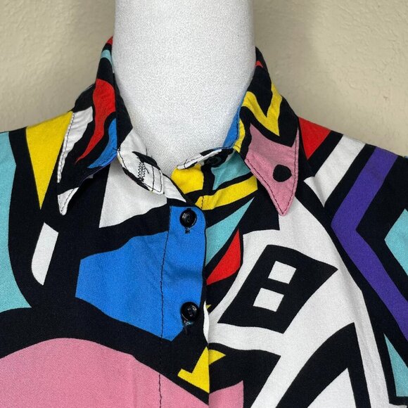 Big Dart Vintage Op Art Dopamine Colorblock Button Collared Blouse Shirt Top 8 - Picture 3 of 11